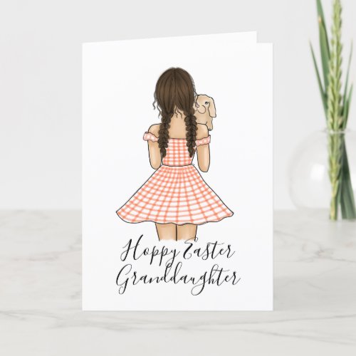 Girl In Orange Gingham Plaid Carrying Pet Bunny  Holiday Card