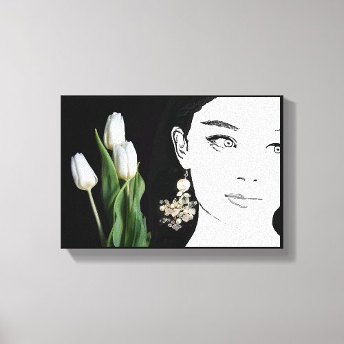 Girl in pearl earring fashion illustration trendy  canvas print