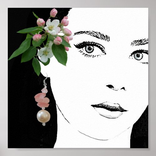 Girl in pearl earring fashion illustration trendy  poster