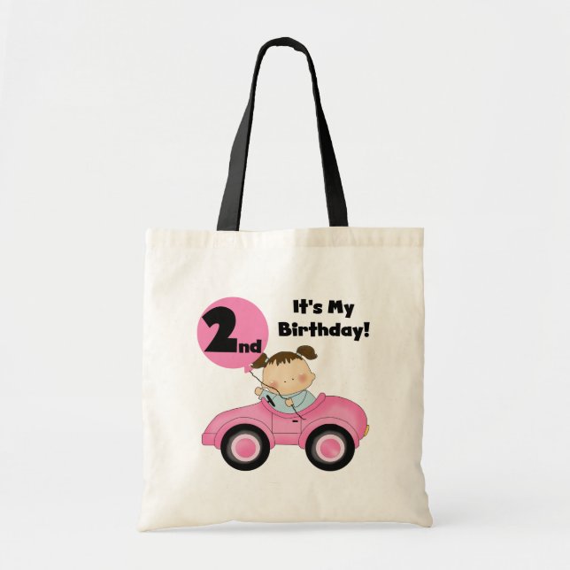 Girl in Pink Car 2nd Birthday Tshirts and Gifts Tote Bag (Front)