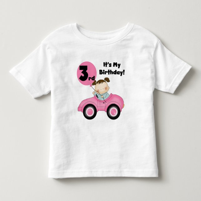 Girl in Pink Car 3rd Birthday Tshirts and Gifts (Front)
