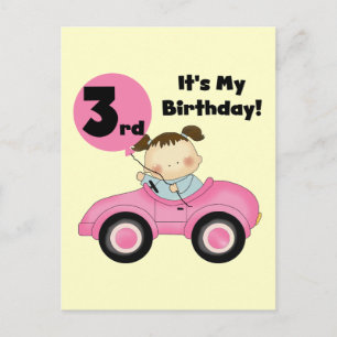 Girl in Pink Car 3rd Birthday Tshirts and Gifts Postcard