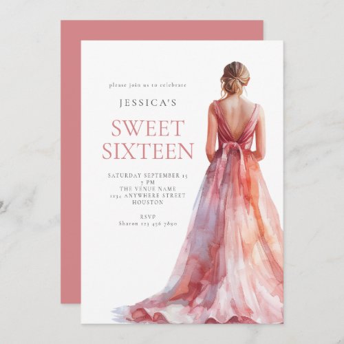 Girl in Pink Dress Sweet 16 Birthday Party  Invitation
