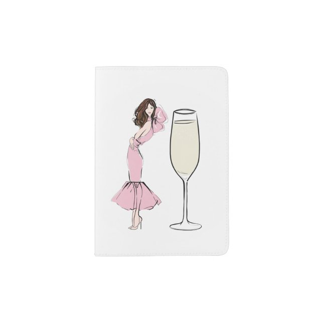 Girl in pink dress with champagne passport holder (Front)