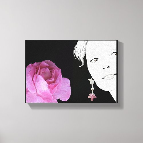 Girl in pink earring floral fashion illustration canvas print