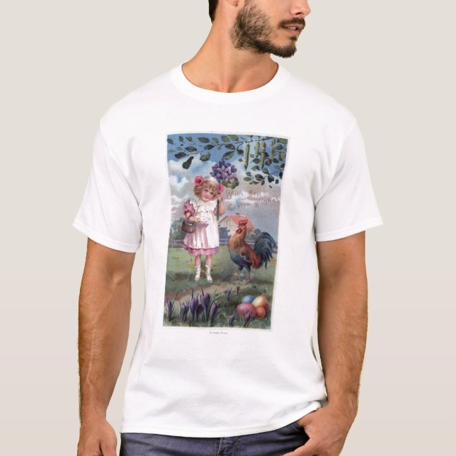 Girl in Pink Holding Purple Flowers T-Shirt (Front)