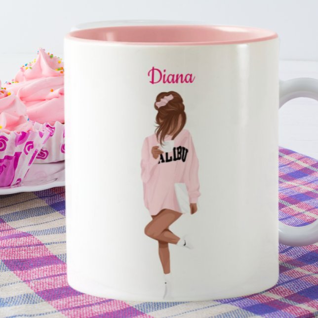 Girl in Pink Malibu Personalized Custom Coffee  Two-Tone Coffee Mug (Creator Uploaded)