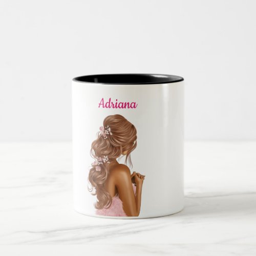  Girl in Pink Modern Minimalist Floral Custom Two_Tone Coffee Mug