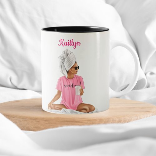Girl in Pink Personalized Custom Coffee  Two_Tone Coffee Mug
