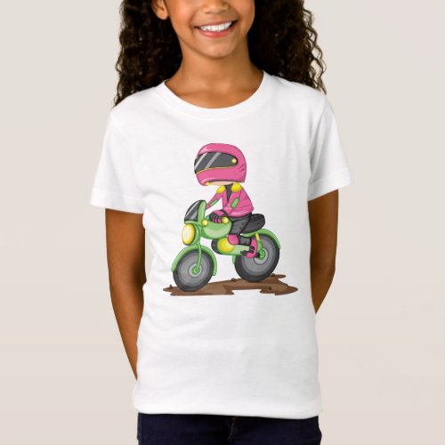 Girl In Pink Riding a Bike Girls T_Shirt