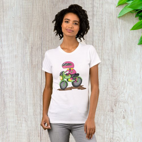 Girl In Pink Riding a Bike Womens T_Shirt