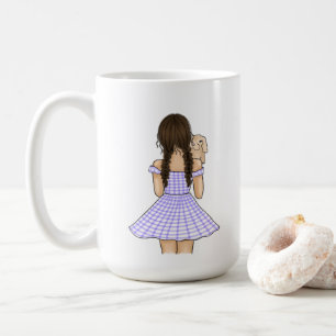 Girl in Purple Gingham Plaid Carrying Pet Bunny Coffee Mug