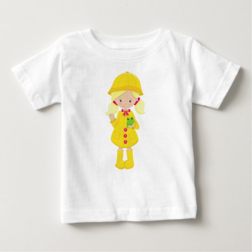 Girl In Raincoat Boots Blonde Hair Frog Baby T_Shirt