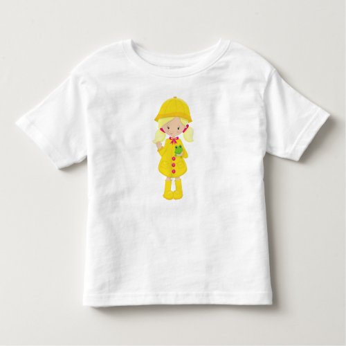 Girl In Raincoat Boots Blonde Hair Frog Toddler T_shirt