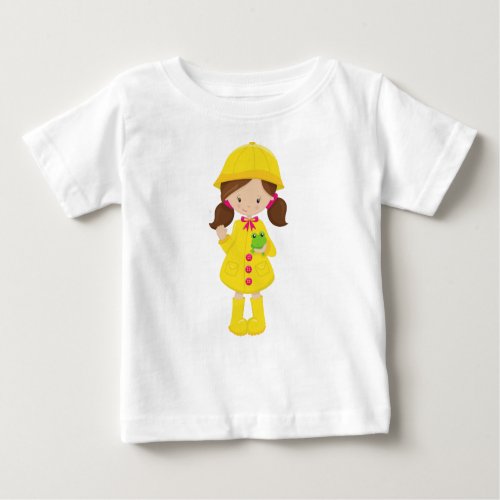 Girl In Raincoat Boots Brown Hair Frog Baby T_Shirt