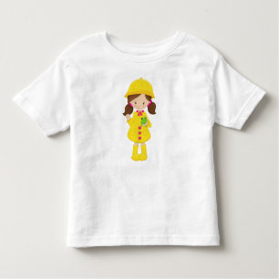 Girl In Raincoat, Boots, Brown Hair, Frog Toddler T-shirt