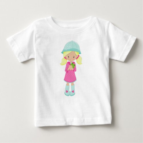 Girl In Raincoat Boots Frog Blonde Hair Baby T_Shirt