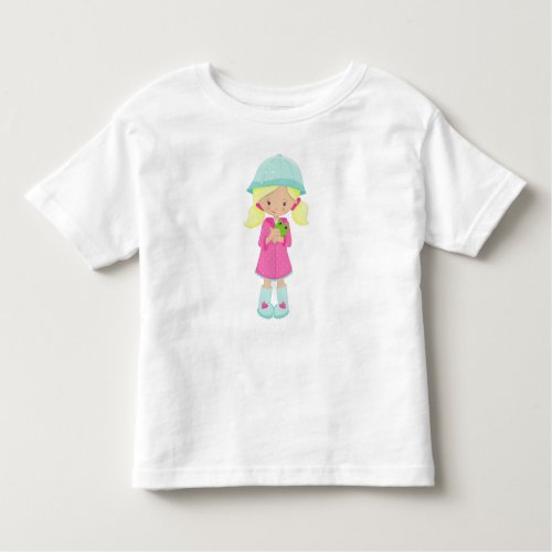 Girl In Raincoat Boots Frog Blonde Hair Toddler T_shirt