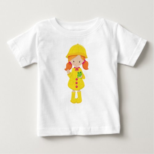 Girl In Raincoat Boots Orange Hair Frog Baby T_Shirt