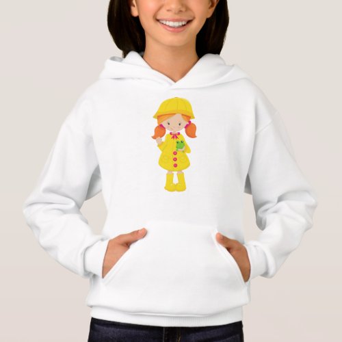 Girl In Raincoat Boots Orange Hair Frog Hoodie