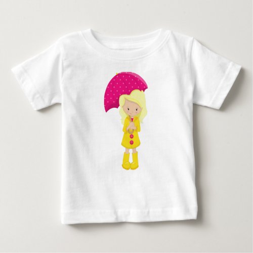 Girl In Raincoat Girl With Umbrella Blonde Hair Baby T_Shirt