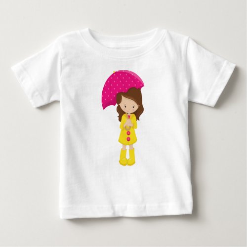 Girl In Raincoat Girl With Umbrella Brown Hair Baby T_Shirt