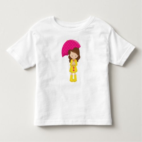 Girl In Raincoat Girl With Umbrella Brown Hair Toddler T_shirt