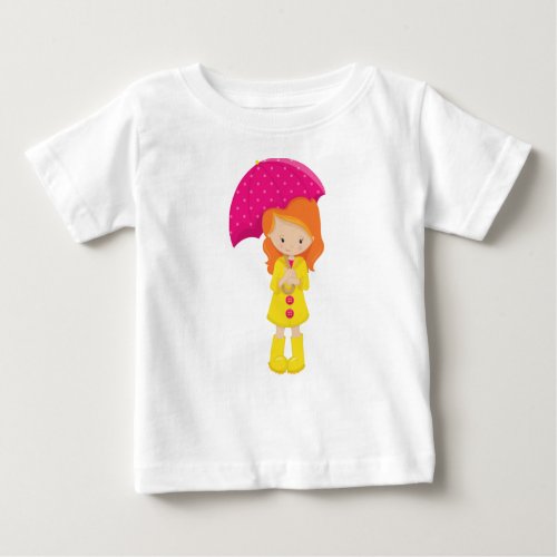 Girl In Raincoat Girl With Umbrella Orange Hair Baby T_Shirt