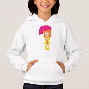 Girl In Raincoat, Girl With Umbrella, Orange Hair Hoodie