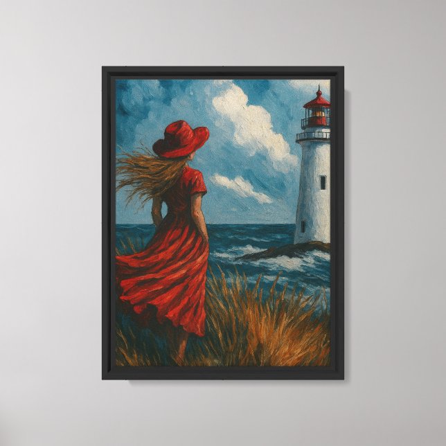Girl in Red by Lighthouse Canvas Art Print (Front)