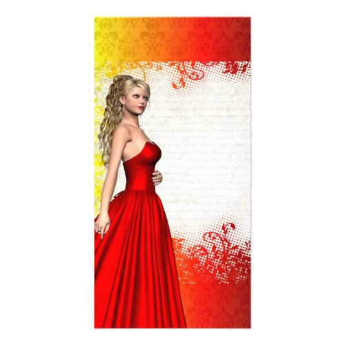 Girl in red dress card