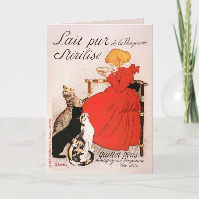 Girl in Red Dress Drinking Milk Steinlen Poster Card (Front)