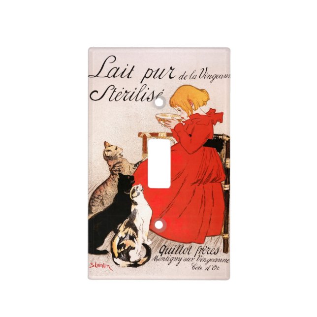 Girl in Red Dress Drinking Milk Steinlen Poster Light Switch Cover (Front)