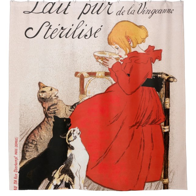 Girl in Red Dress Drinking Milk Steinlen Poster Shower Curtain (Front)
