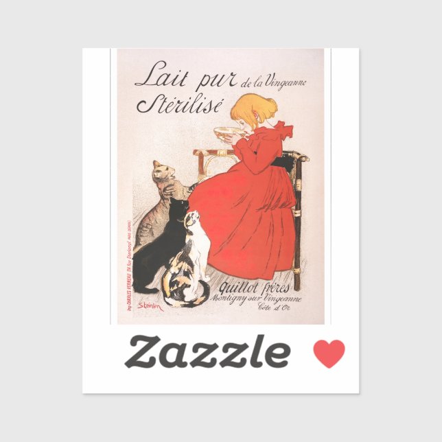 Girl in Red Dress Drinking Milk Steinlen Poster Sticker (Sheet)