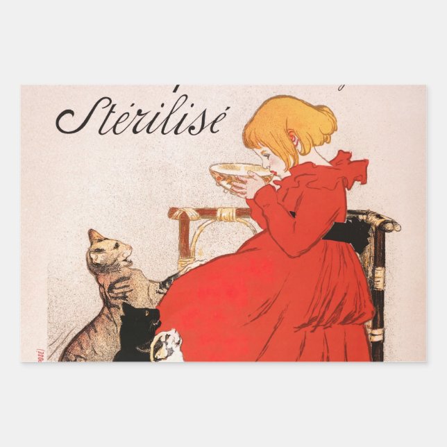 Girl in Red Dress Drinking Milk Steinlen Poster Wrapping Paper Sheets (Front)