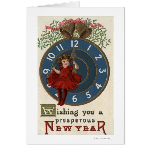 Girl in Red Sitting on Clock Cards (Front)