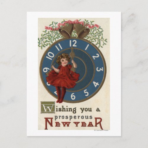Girl in Red Sitting on Clock Postcard