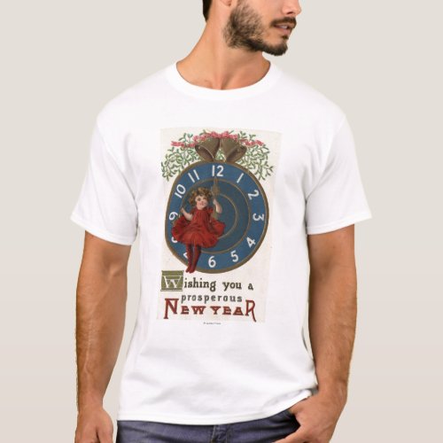 Girl in Red Sitting on Clock T_Shirt