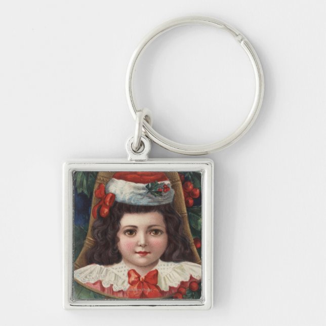 Girl in Santa Hat in Bell Keychain (Front)
