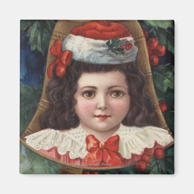 Girl in Santa Hat in Bell Magnet (Front)