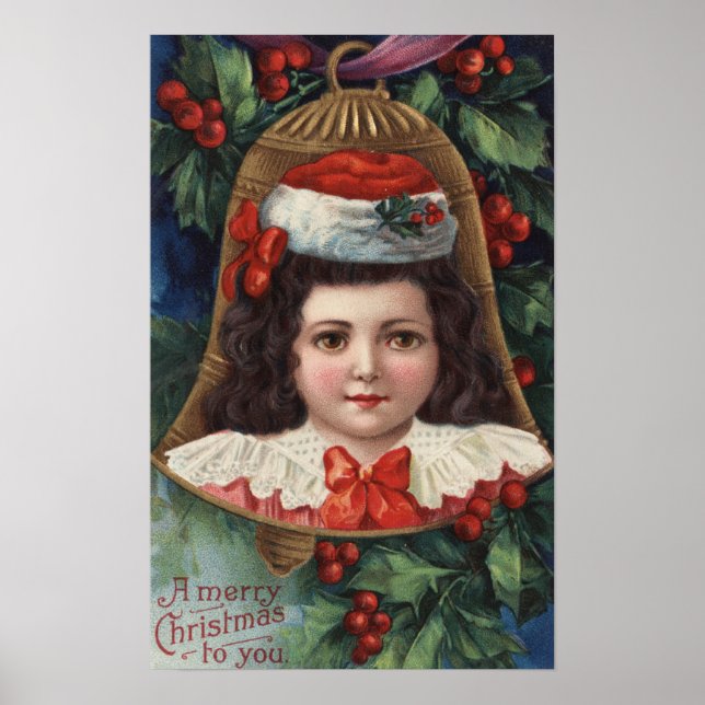Girl in Santa Hat in Bell Poster (Front)