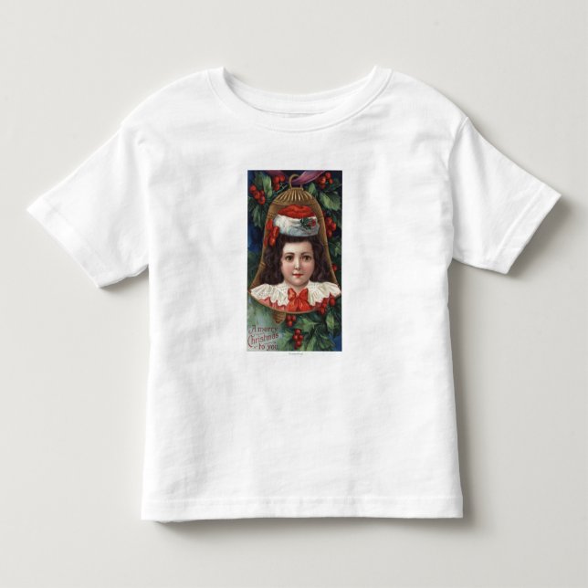 Girl in Santa Hat in Bell Toddler T-shirt (Front)