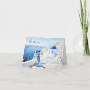 Girl in Santorini, Watercolor, Card Thank you