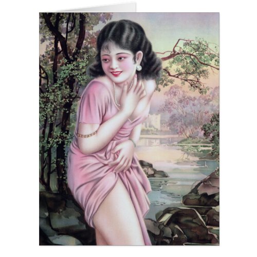 Girl in Stream Vintage Chinese Shanghai Pinup 