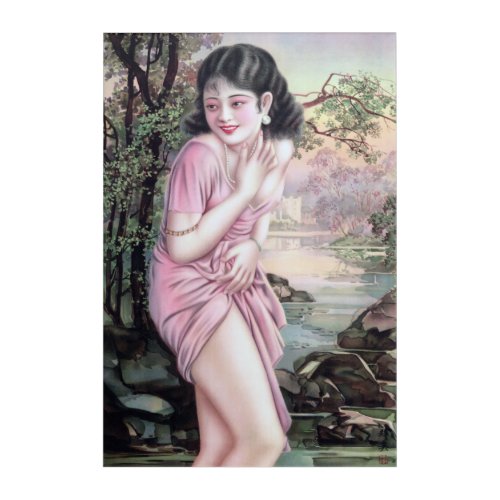 Girl in Stream Vintage Chinese Shanghai Pinup  Acrylic Print