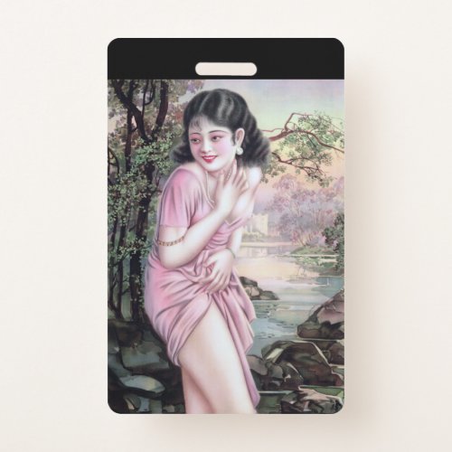 Girl in Stream Vintage Chinese Shanghai Pinup  Badge