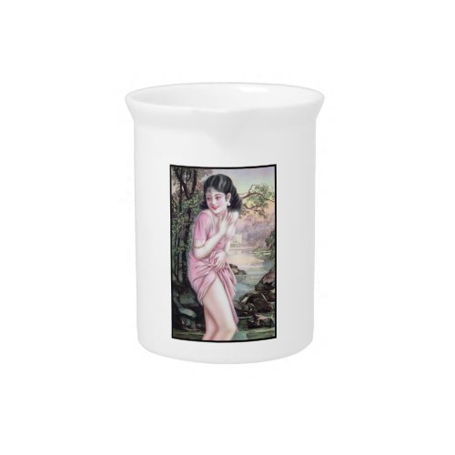 Girl in Stream Vintage Chinese Shanghai Pinup  Beverage Pitcher