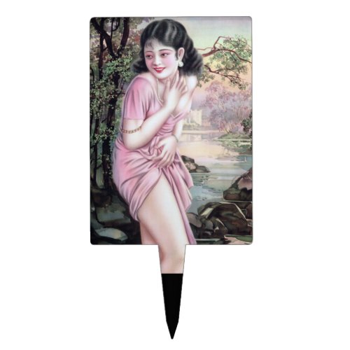 Girl in Stream Vintage Chinese Shanghai Pinup  Cake Topper