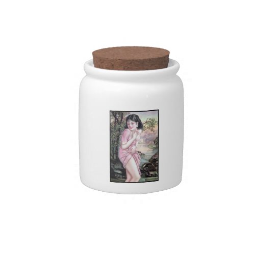 Girl in Stream Vintage Chinese Shanghai Pinup  Candy Jar